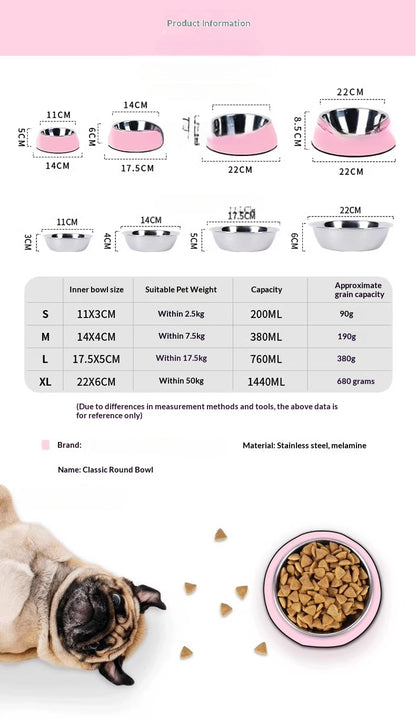 Pet Bowl Dog Bowl Cat Bowl Pet Supplies Dog Food Bowl Cat Bowl Melamine Stainless Steel Dog Bowl Classic Round Bowl