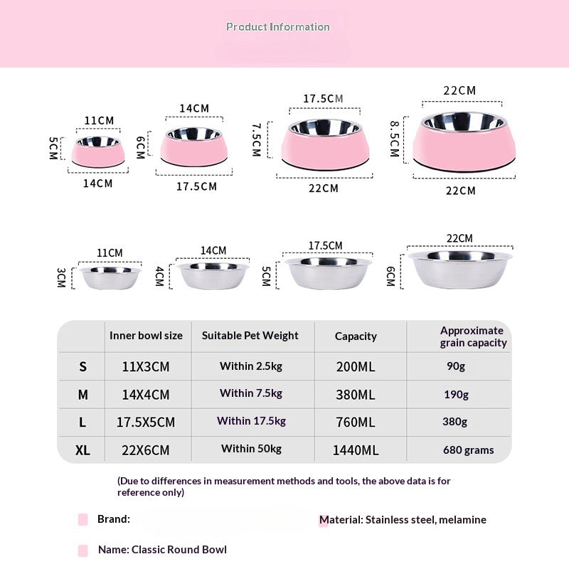 Pet Bowl Dog Bowl Cat Bowl Pet Supplies Dog Food Bowl Cat Bowl Melamine Stainless Steel Dog Bowl Classic Round Bowl