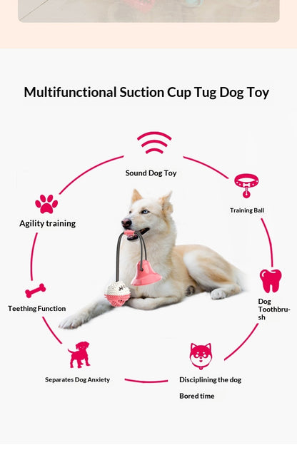 Pet Supplies Manufacturer Wholesale Rope Bell Food Dispensing Ball Tug-of-War Dog Toy Chew Suction Cup Sound Food Dispensing Ball