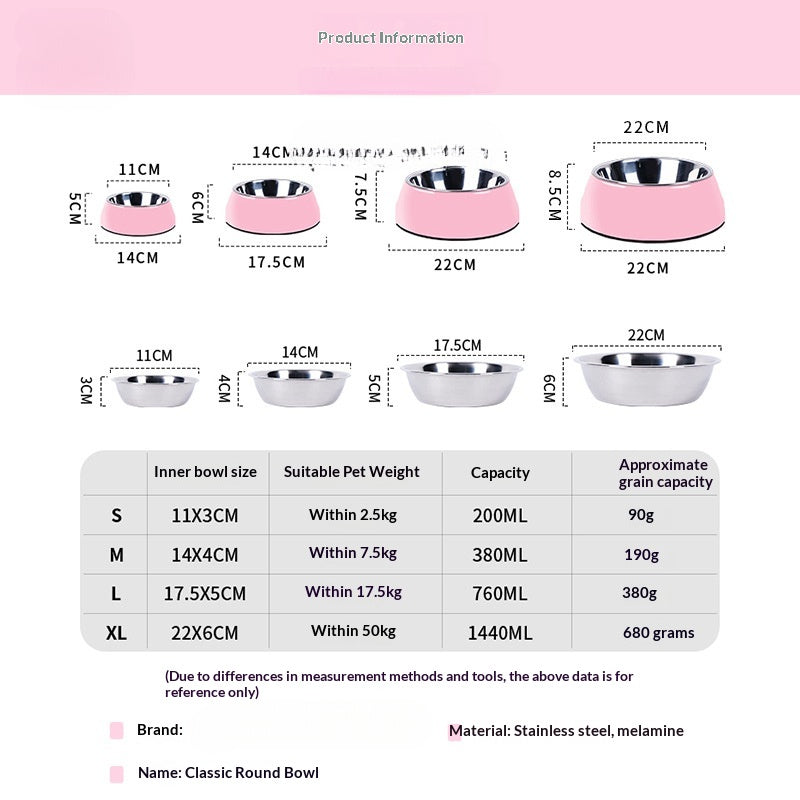 Pet Bowl Dog Bowl Cat Bowl Pet Supplies Dog Food Bowl Cat Bowl Melamine Stainless Steel Dog Bowl Classic Round Bowl