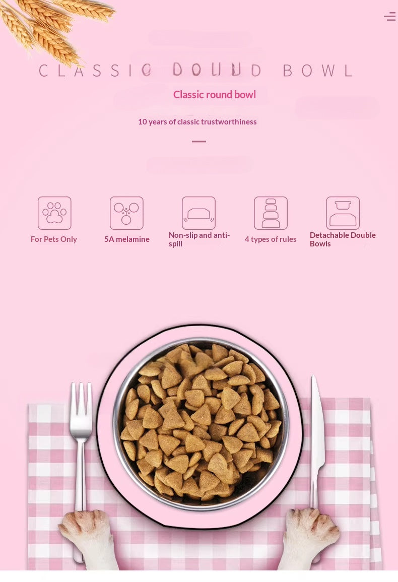 Pet Bowl Dog Bowl Cat Bowl Pet Supplies Dog Food Bowl Cat Bowl Melamine Stainless Steel Dog Bowl Classic Round Bowl