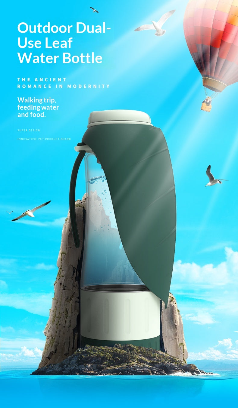 Dog Outdoor Drinking Cup Pet Supplies Outdoor Water Bottle Dog Walking Dual-Purpose Food Bottle Silicone Leaf Water Feeding Bottle