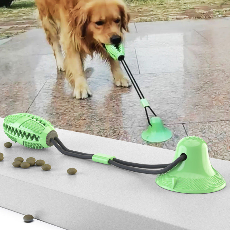 Pet Supplies Manufacturer Wholesale Rope Bell Food Dispensing Ball Tug-of-War Dog Toy Chew Suction Cup Sound Food Dispensing Ball