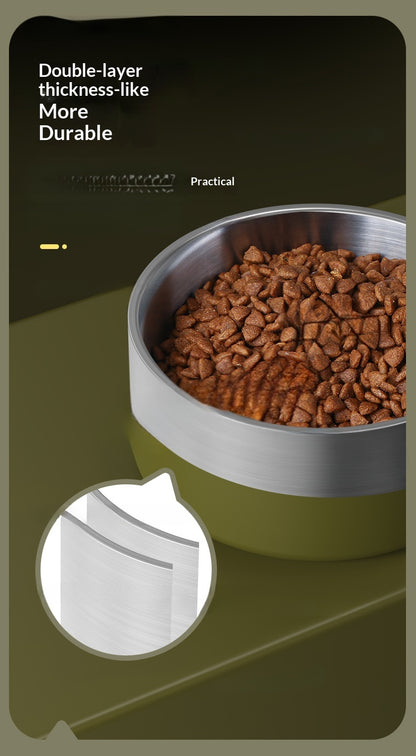 304 Stainless Steel Pet Bowl Cat Dog Drinking Feeding Non-Slip Anti-Tip Double Layer Stainless Steel Dog Bowl Cat Bowl