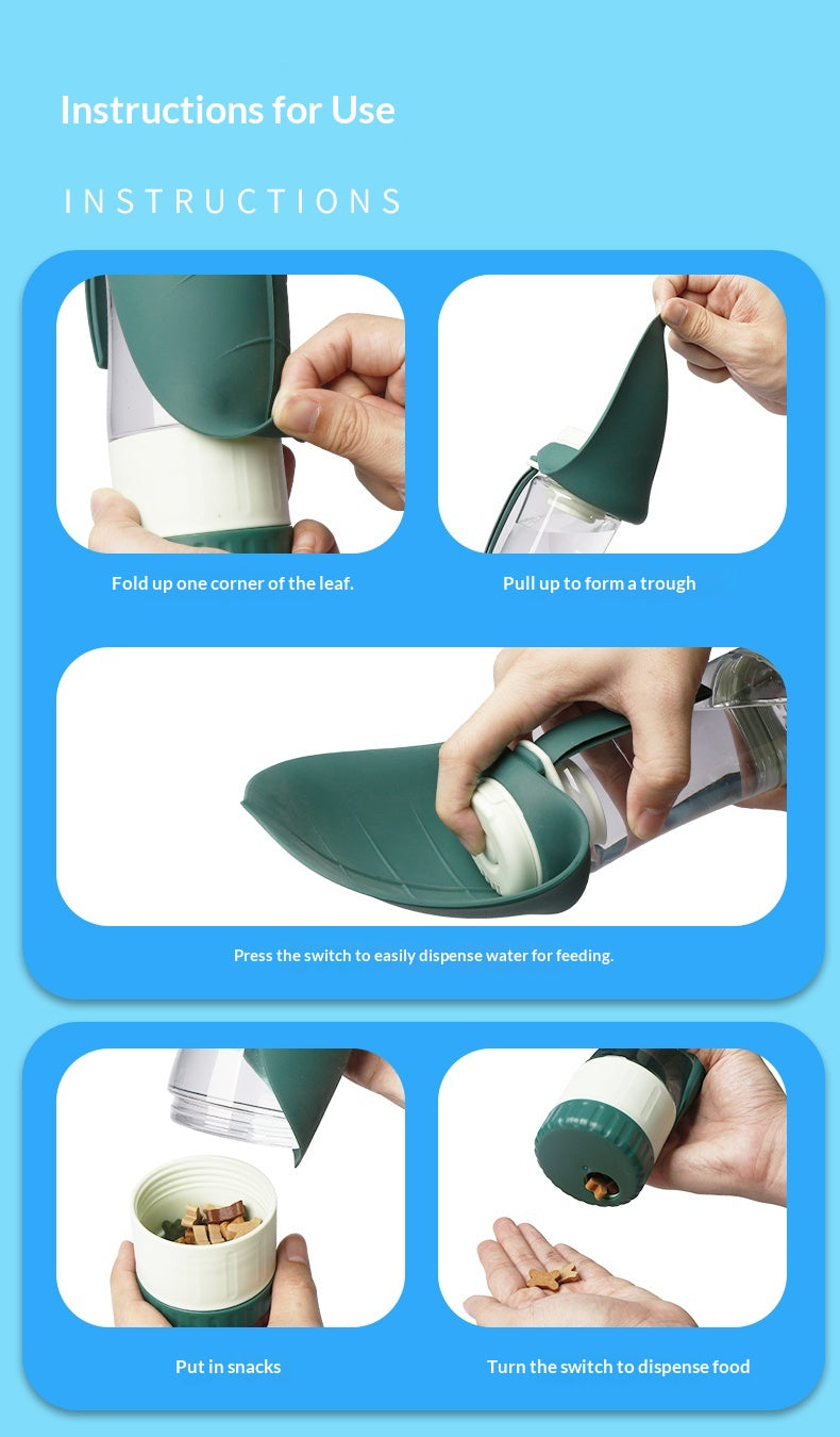 Dog Outdoor Drinking Cup Pet Supplies Outdoor Water Bottle Dog Walking Dual-Purpose Food Bottle Silicone Leaf Water Feeding Bottle