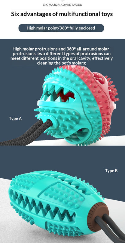 Pet Supplies Manufacturer Wholesale Rope Bell Food Dispensing Ball Tug-of-War Dog Toy Chew Suction Cup Sound Food Dispensing Ball