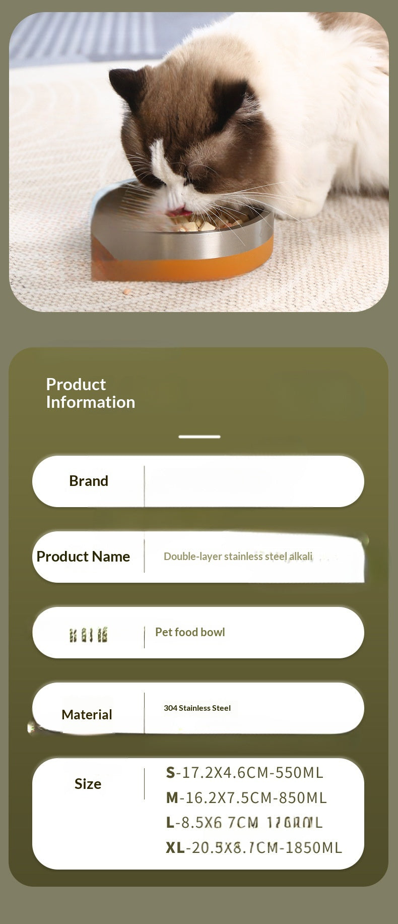 304 Stainless Steel Pet Bowl Cat Dog Drinking Feeding Non-Slip Anti-Tip Double Layer Stainless Steel Dog Bowl Cat Bowl