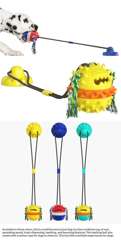 Pet Supplies Manufacturer Wholesale Rope Bell Food Dispensing Ball Tug-of-War Dog Toy Chew Suction Cup Sound Food Dispensing Ball