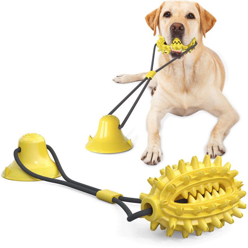 Pet Supplies Manufacturer Wholesale Rope Bell Food Dispensing Ball Tug-of-War Dog Toy Chew Suction Cup Sound Food Dispensing Ball