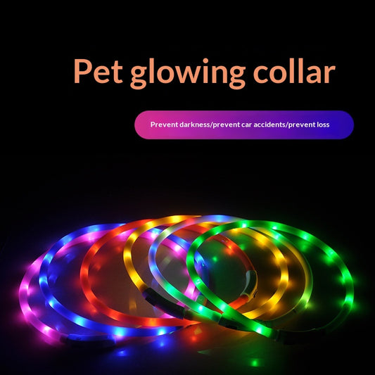 LED Light-Up Pet Collar Dog Leash Light-Up Collar USB Rechargeable Teddy Golden Retriever Dog Night Light Collar Flashing Neckband Pet Collar