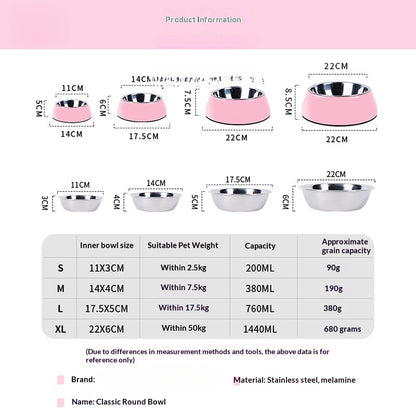 Pet Bowl Dog Bowl Cat Bowl Pet Supplies Dog Food Bowl Cat Bowl Melamine Stainless Steel Dog Bowl Classic Round Bowl