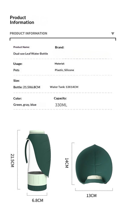 Dog Outdoor Drinking Cup Pet Supplies Outdoor Water Bottle Dog Walking Dual-Purpose Food Bottle Silicone Leaf Water Feeding Bottle