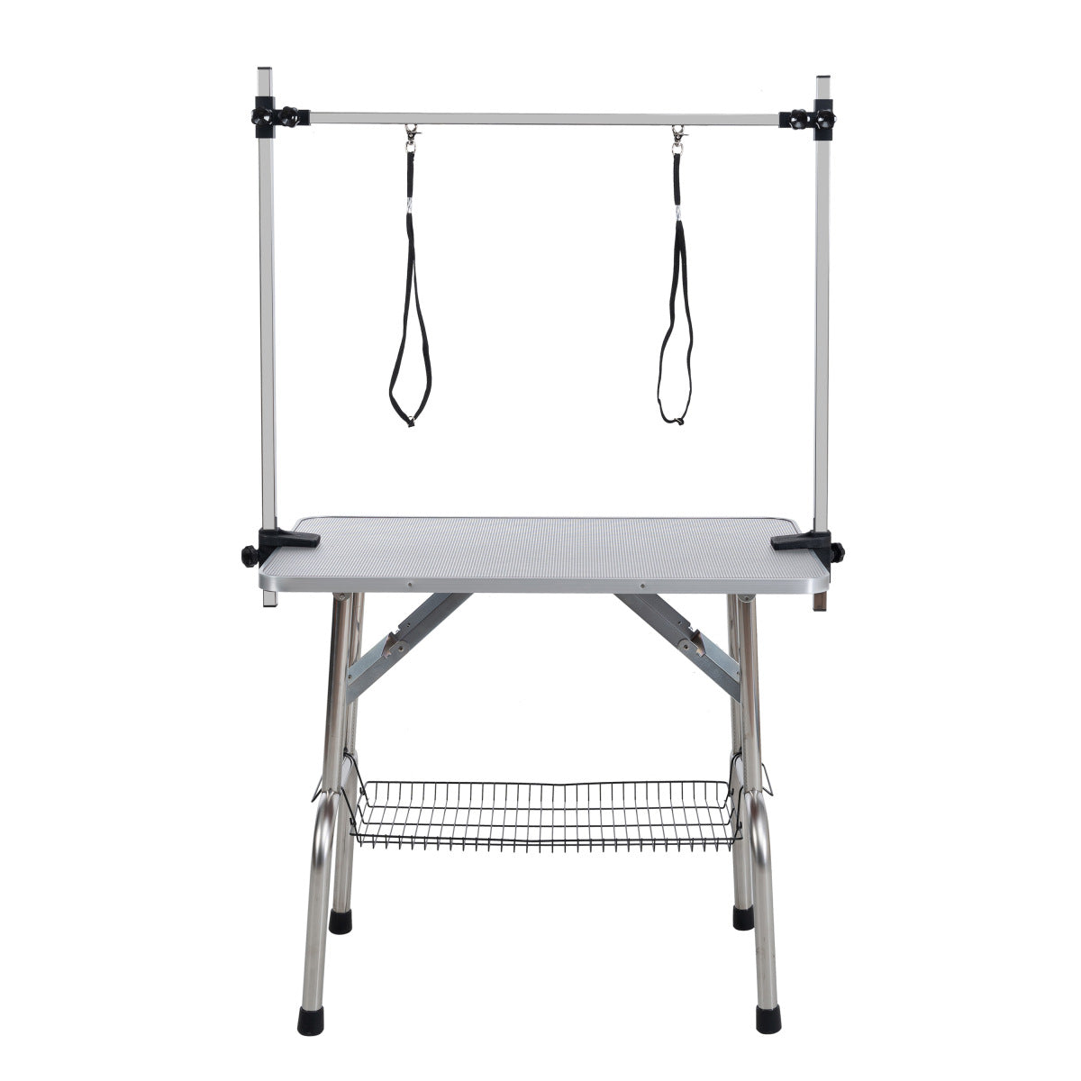 46" Folding Dog Pet Grooming Table Stainless Steel Frame Rubber Mat on Board with Adjustable Arm and Clamps pet dog Cat Grooming Table (SILVER-GRAY COLOR)   WL 46 1 Inch Folding Dog Pet Grooming Table Stainless Steel Frame Rubber Mat with Adjustable Arms